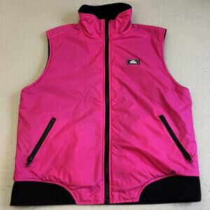 Vtg Woolrich Vest Womens Medium Hot Pink Full Zip Mock Neck Nylon Fleece Lined